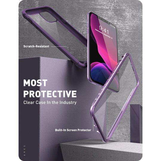 i-Blason Ares Case for iPhone 11 6.1 inch (2019 Release), Dual Layer Rugged Clear Bumper Case With Built-in Screen Protector (Purple) - www.Shopthatapp.com