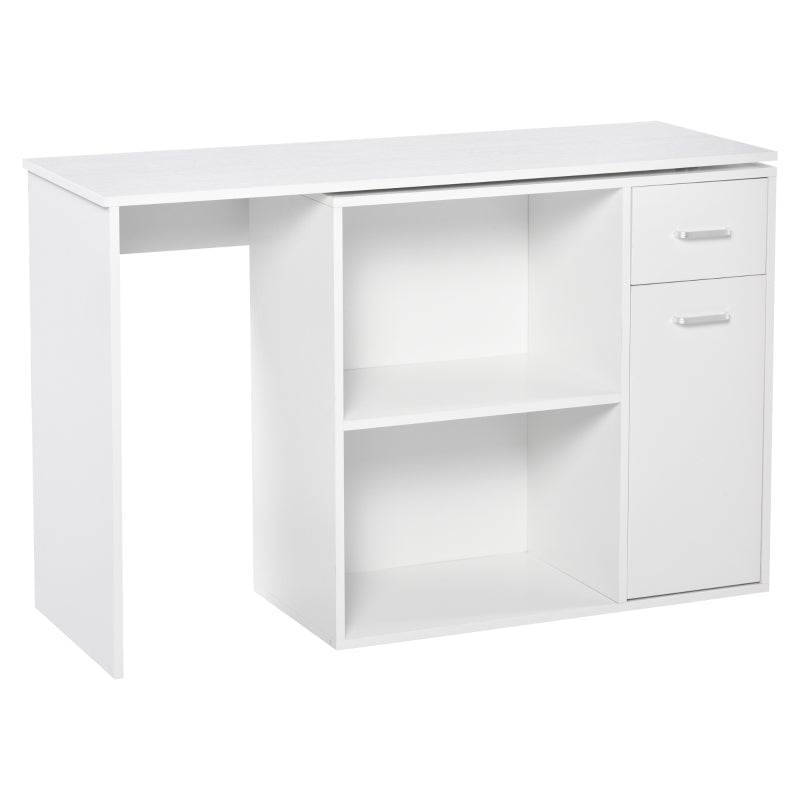 Bureau d'angle en L, table à manger réglable avec étagère de rangement et tiroir, poste de travail pour bureau à domicile, blanc