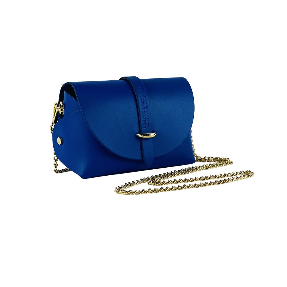 RB1001CH | Tasche Piccola in Vera Pelle, hergestellt in Italien mit abnehmbarer Tracollina und passante di chiusura in Metallo Oro Lucido – Colore Blu Royal – Maße: cm 16,5 x 11 x 8