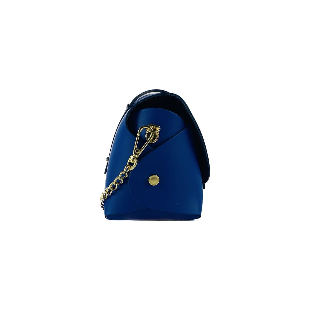 RB1001CH | Tasche Piccola in Vera Pelle, hergestellt in Italien mit abnehmbarer Tracollina und passante di chiusura in Metallo Oro Lucido – Colore Blu Royal – Maße: cm 16,5 x 11 x 8