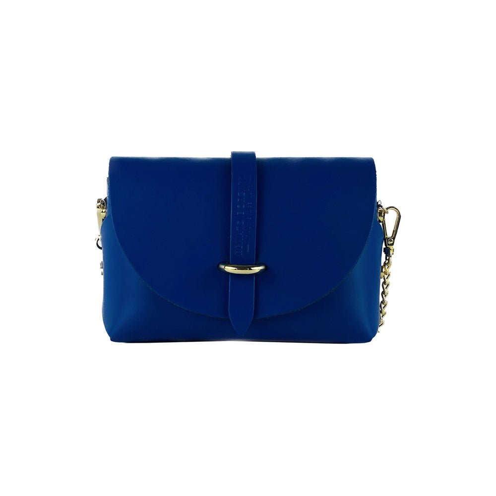 RB1001CH | Tasche Piccola in Vera Pelle, hergestellt in Italien mit abnehmbarer Tracollina und passante di chiusura in Metallo Oro Lucido – Colore Blu Royal – Maße: cm 16,5 x 11 x 8