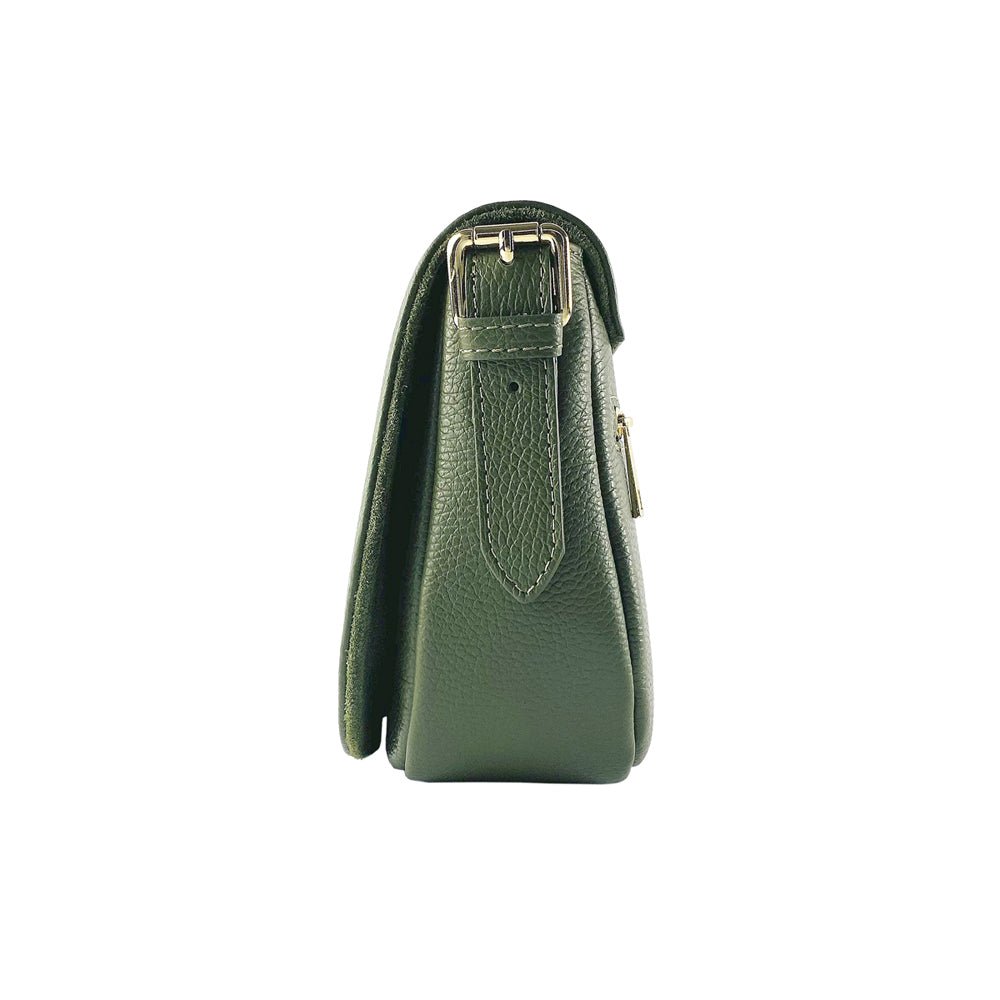 RB1002E | Borsa a Tracolla in Vera Pelle Made in Italy con Tracolla removibile in pelle e attacchi con fibbie in metallo Oro Lucido - Colore Verde - Dimensioni: cm 26 x 20 x 10 - www.Shopthatapp.com