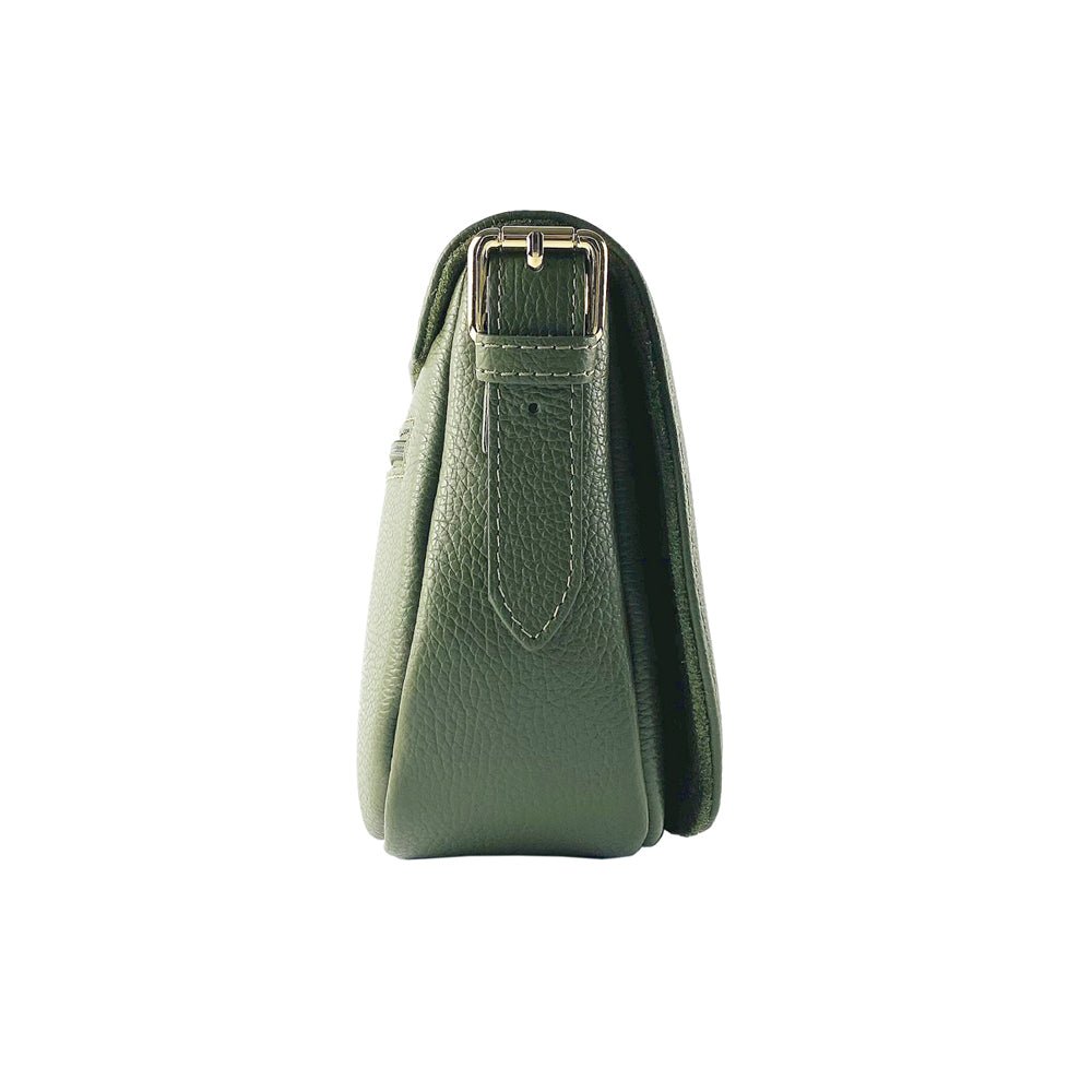 RB1002E | Borsa a Tracolla in Vera Pelle Made in Italy con Tracolla removibile in pelle e attacchi con fibbie in metallo Oro Lucido - Colore Verde - Dimensioni: cm 26 x 20 x 10 - www.Shopthatapp.com