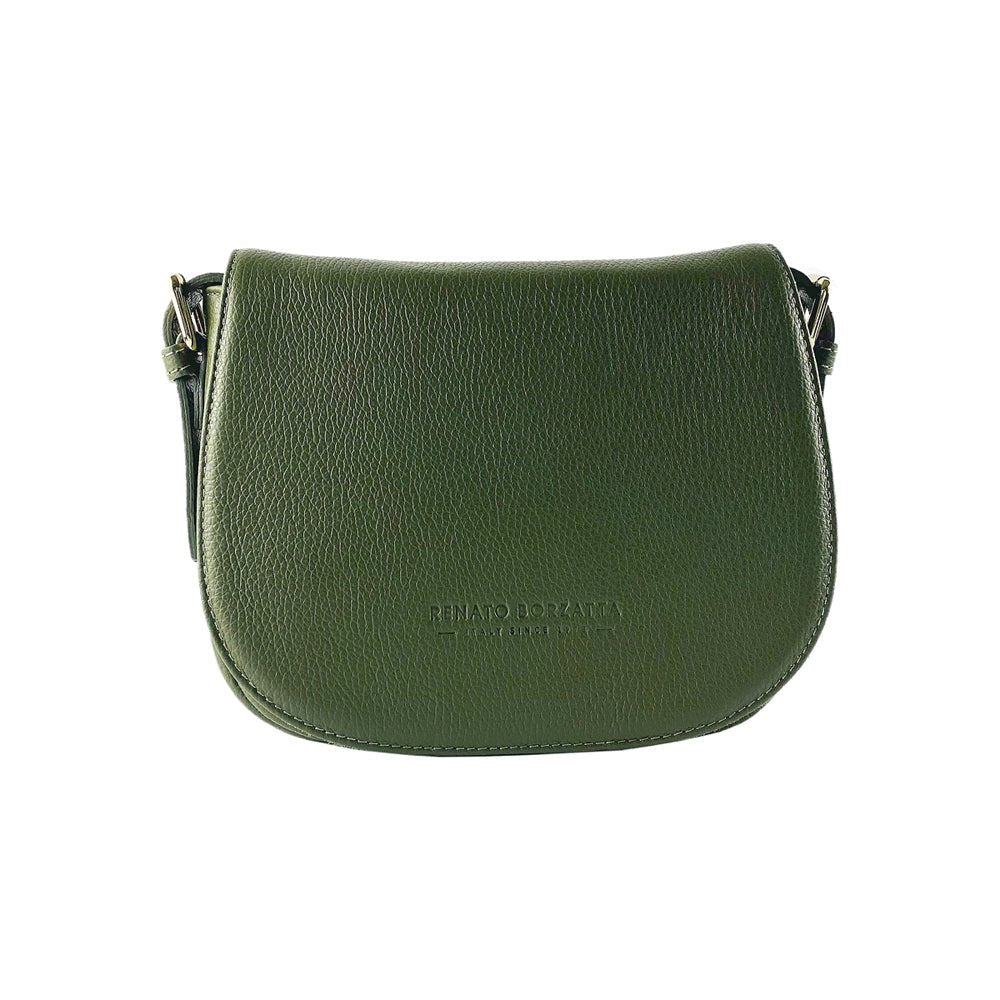 RB1002E | Borsa a Tracolla in Vera Pelle Made in Italy con Tracolla removibile in pelle e attacchi con fibbie in metallo Oro Lucido - Colore Verde - Dimensioni: cm 26 x 20 x 10 - www.Shopthatapp.com