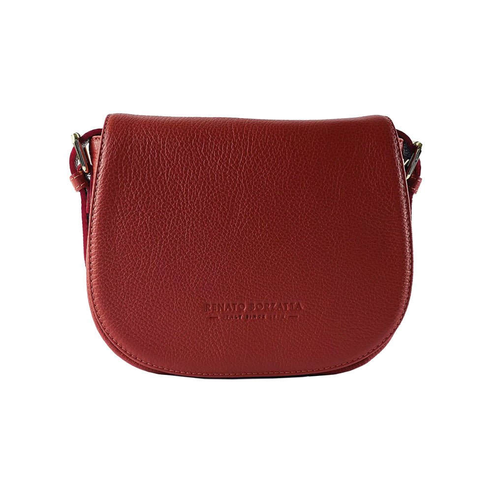 RB1002V | Borsa a Tracolla in Vera Pelle Made in Italy con Tracolla removibile in pelle e attacchi con fibbie in metallo Oro Lucido - Colore Rosso - Dimensioni: cm 26 x 20 x 10 - www.Shopthatapp.com