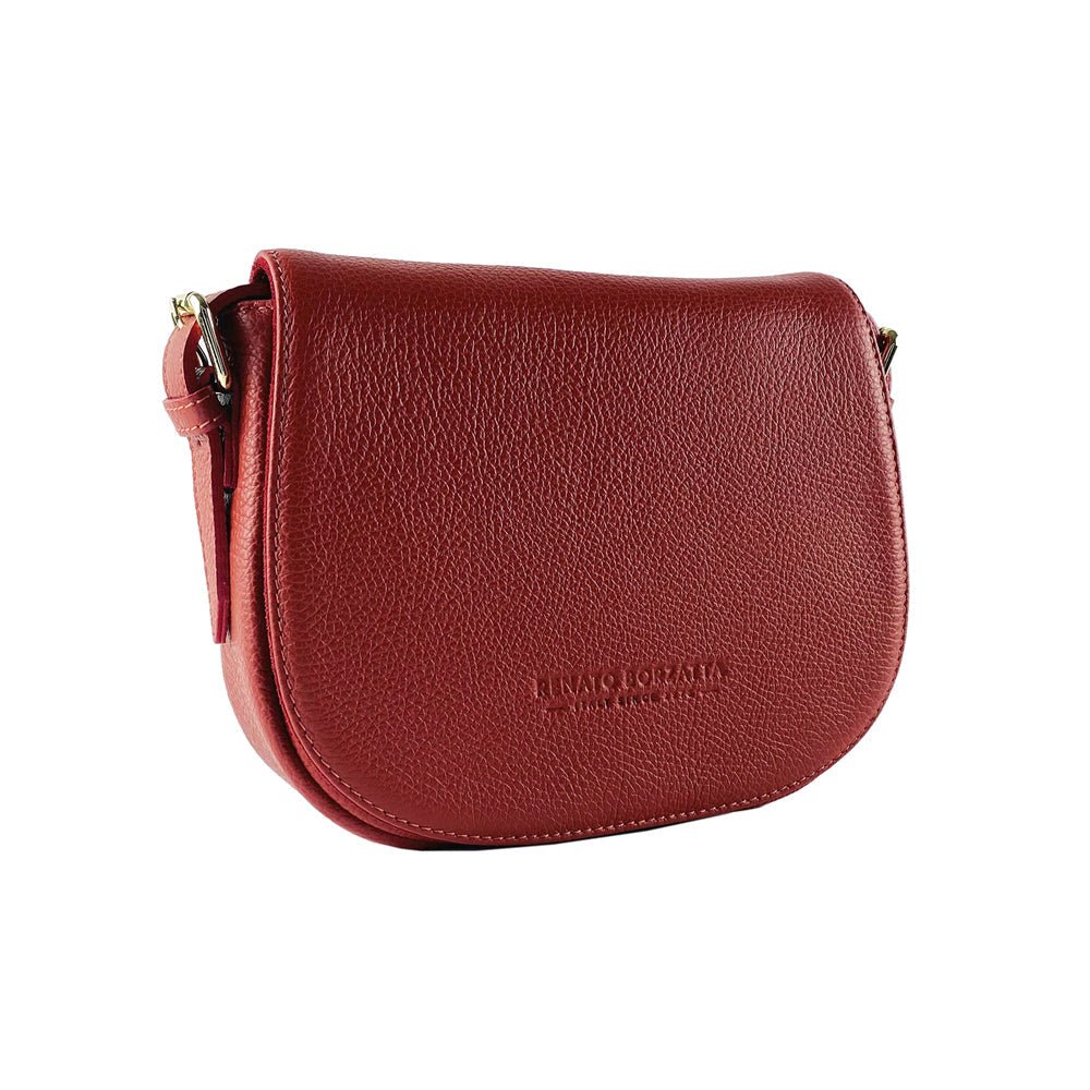 RB1002V | Borsa a Tracolla in Vera Pelle Made in Italy con Tracolla removibile in pelle e attacchi con fibbie in metallo Oro Lucido - Colore Rosso - Dimensioni: cm 26 x 20 x 10 - www.Shopthatapp.com