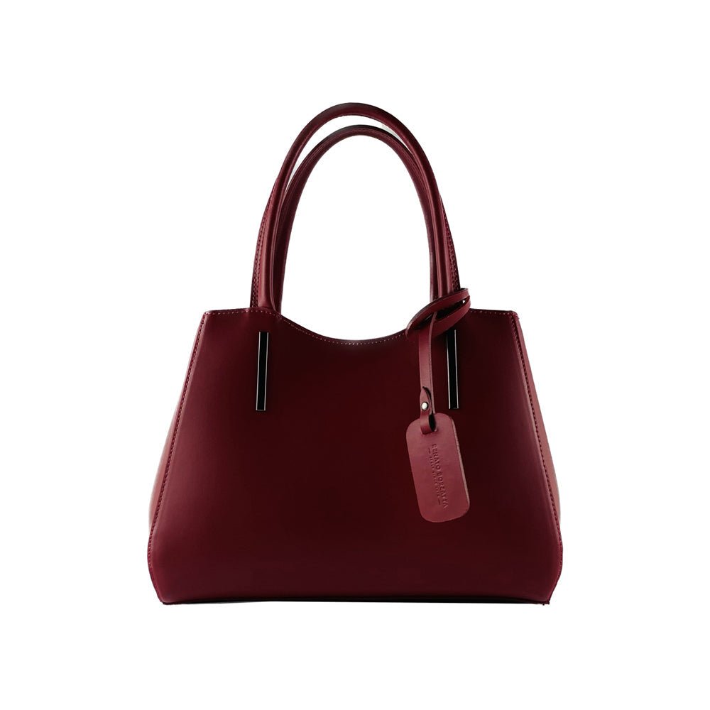 RB1004V | Bourse à main en Vera Pelle Made in Italy avec Tracollina amovible et attaches avec mousquetons en métal Canna di Fucile - Colore Rosso - Dimensions: cm 33 x 25 x 15 + Manici 13 cm