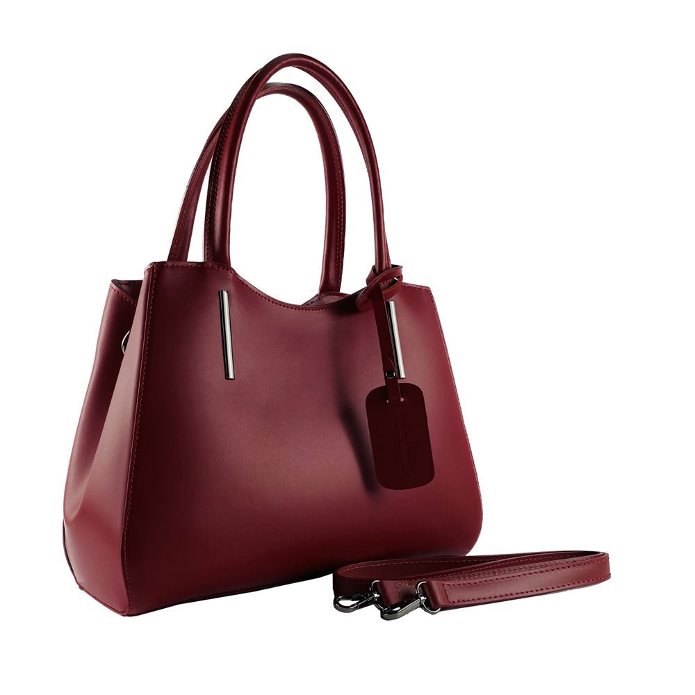 RB1004V | Bourse à main en Vera Pelle Made in Italy avec Tracollina amovible et attaches avec mousquetons en métal Canna di Fucile - Colore Rosso - Dimensions: cm 33 x 25 x 15 + Manici 13 cm