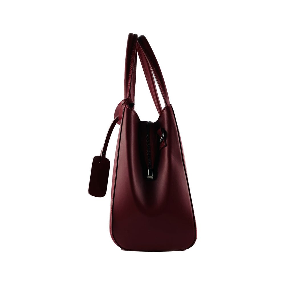 RB1004V | Bourse à main en Vera Pelle Made in Italy avec Tracollina amovible et attaches avec mousquetons en métal Canna di Fucile - Colore Rosso - Dimensions: cm 33 x 25 x 15 + Manici 13 cm