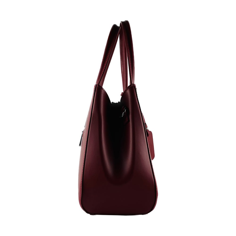 RB1004V | Bourse à main en Vera Pelle Made in Italy avec Tracollina amovible et attaches avec mousquetons en métal Canna di Fucile - Colore Rosso - Dimensions: cm 33 x 25 x 15 + Manici 13 cm