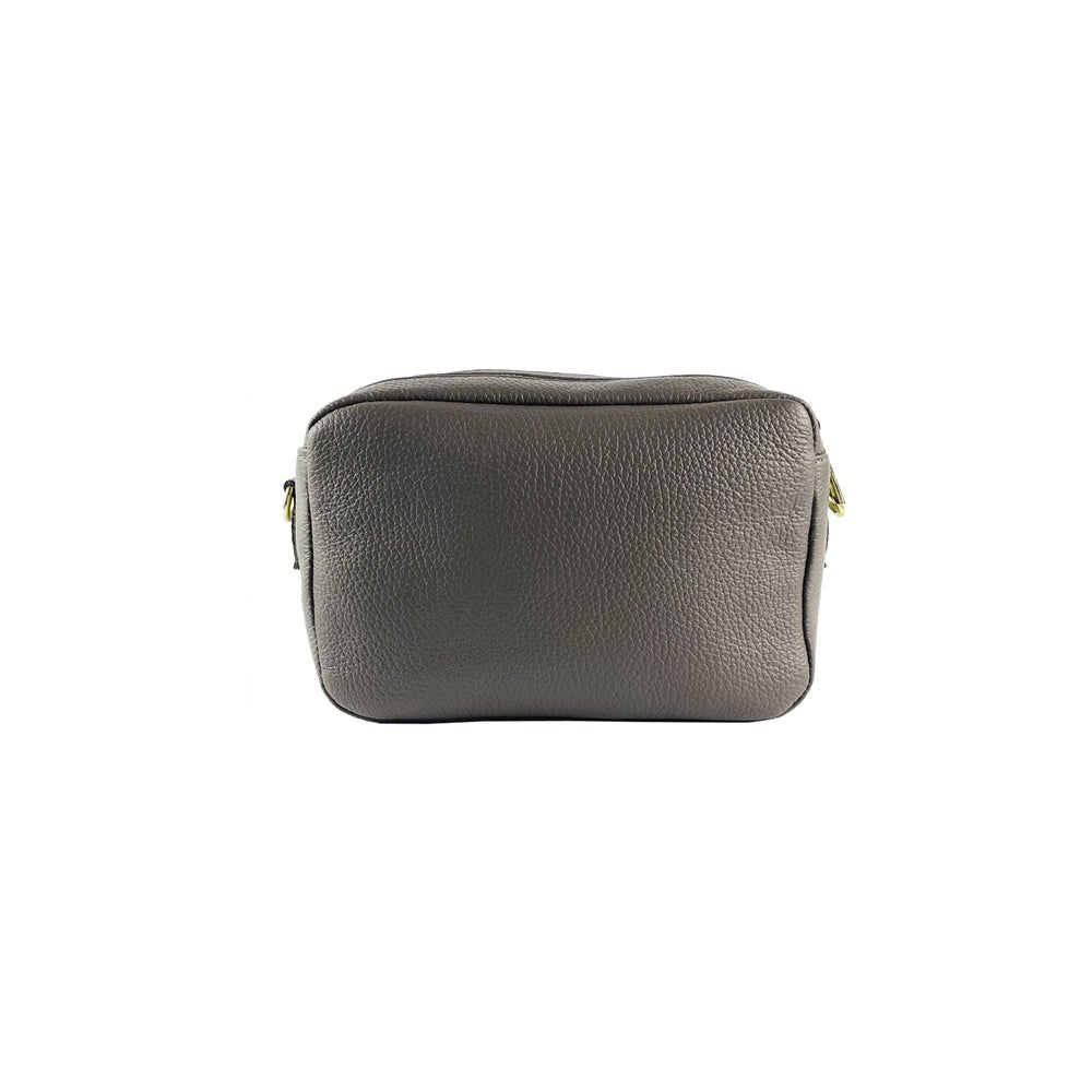 RB1008AQ | Tracollina Donna Doppia Lampo en Vera Pelle Fabriqué en Italie. Tracolla amovible. Attacchi con moschettoni in metallo Oro Lucido - Colore Taupe - Dimensions: cm 20 x 15 x 9