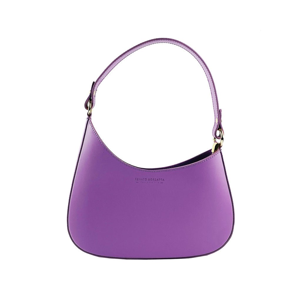 RB1013CI | Borsa Donna a spalla e Tracolla revibili en Vera Pelle Made in Italy. Attacchi con moschettoni in metallo Oro Lucido - Colore Lilla - Dimensions: cm 28 x 6 x 25 + 12 (manico)
