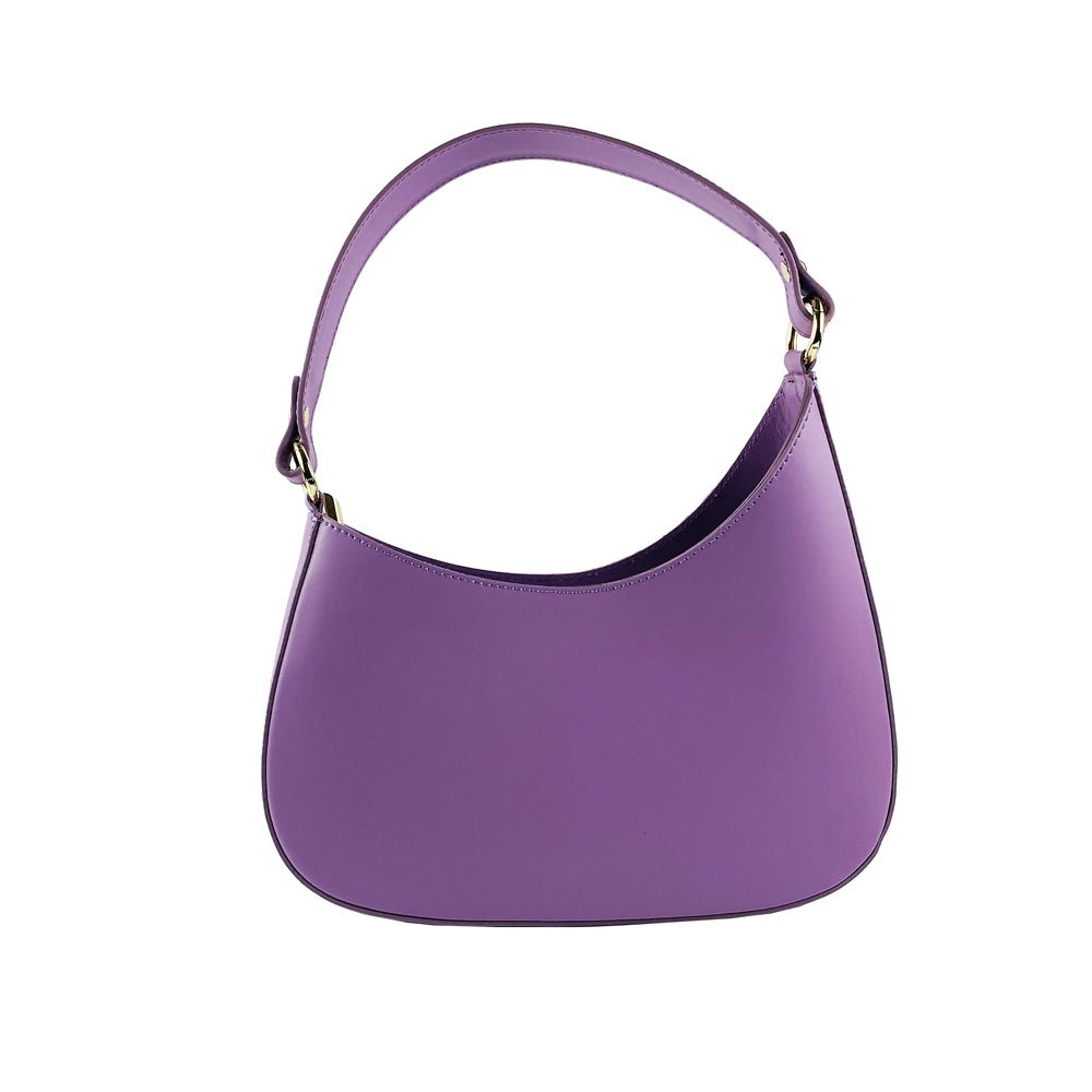 RB1013CI | Borsa Donna a spalla e Tracolla revibili en Vera Pelle Made in Italy. Attacchi con moschettoni in metallo Oro Lucido - Colore Lilla - Dimensions: cm 28 x 6 x 25 + 12 (manico)