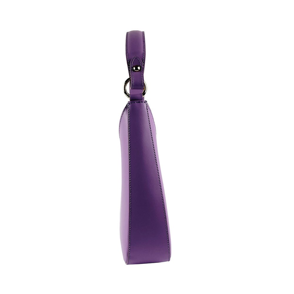 RB1013CI | Borsa Donna a spalla e Tracolla revibili en Vera Pelle Made in Italy. Attacchi con moschettoni in metallo Oro Lucido - Colore Lilla - Dimensions: cm 28 x 6 x 25 + 12 (manico)