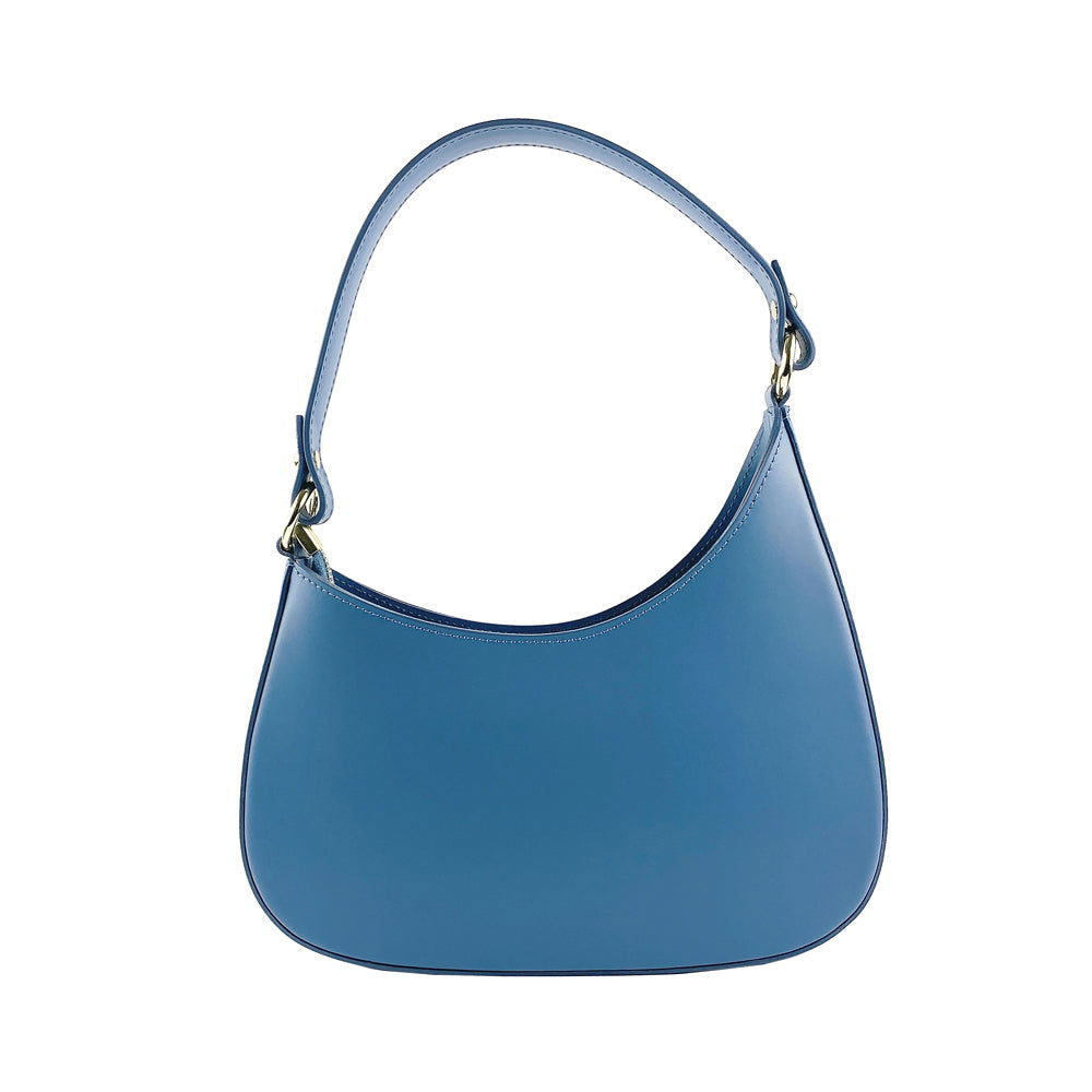 RB1013P | Borsa Donna a spalla e Tracolla removibili in Vera Pelle Made in Italy. Attacchi con moschettoni in metallo Oro Lucido - Colore Avio - Dimensioni: cm 28 x 6 x 25 + 12 (manico)-Handbags, purses, etc.-www.Shopthatapp.com-Kailimood.store