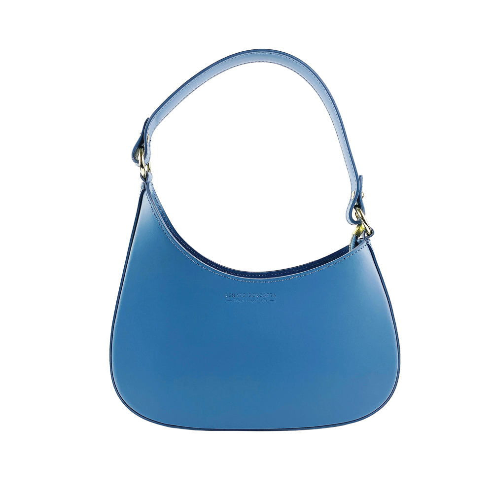 RB1013P | Borsa Donna a spalla e Tracolla removibili in Vera Pelle Made in Italy. Attacchi con moschettoni in metallo Oro Lucido - Colore Avio - Dimensioni: cm 28 x 6 x 25 + 12 (manico)-Handbags, purses, etc.-www.Shopthatapp.com-Kailimood.store