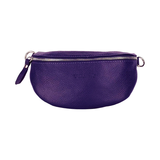 RB1015Y | Marsupio con tracolla removibile in Vera Pelle Made in Italy. Attacchi con moschettoni in metallo Nickel Lucido - Colore Viola - Dimensioni: 24 x 14 x 7 - www.Shopthatapp.com #