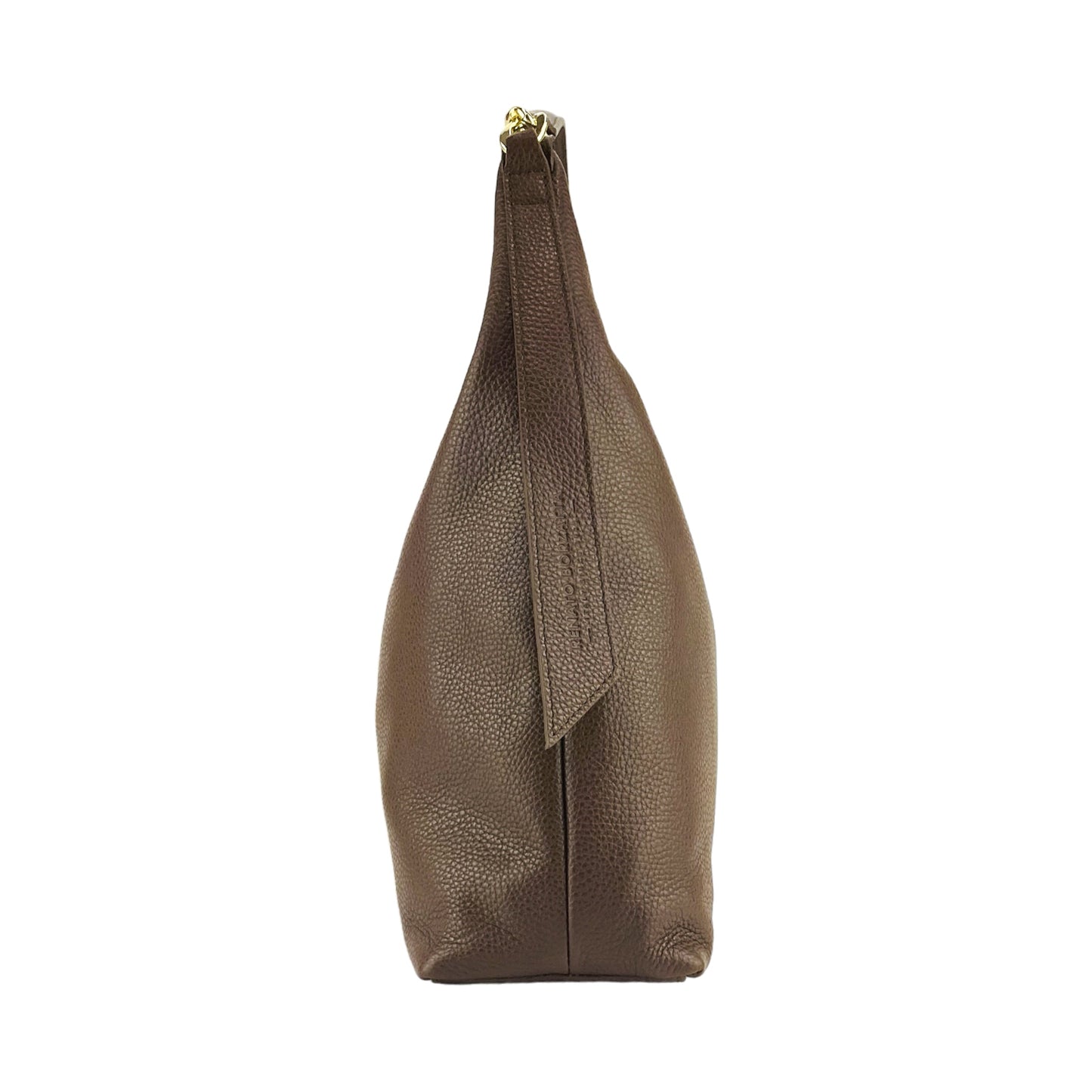 RB1017BV | Borsa Donna a spalla Morbida in Vera Pelle Made in Italy con manico singolo e tracolla removibile. Attacchi con moschettoni in metallo Oro Lucido - Colore Cioccolato - Dimensioni: cm 36 x 40 x 13 - www.Shopthatapp.com