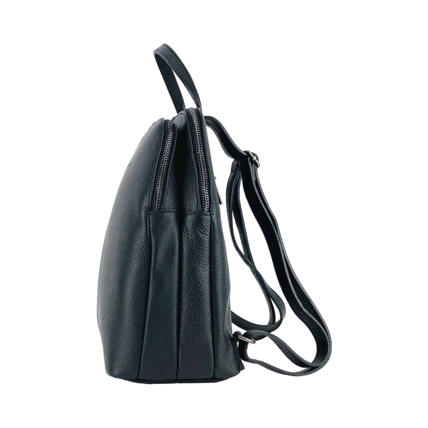 RB1018A | Zaino Donna Doppio scomparto in Vera Pelle Made in Italy con spallacci regolabili. Accessori in metallo Canna di Fucile - Colore Nero - Dimensioni: cm 26 x 30 x 14,5 - www.Shopthatapp.com