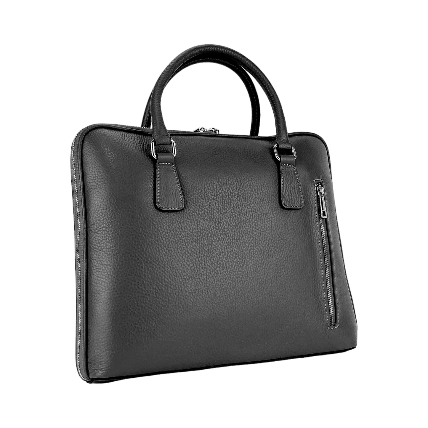 RB1019A | Cartella Business Unisexe en Vera Pelle Fabriqué en Italie avec tracolla amovible. Attaches avec mousquetons en métal Nickel Lucido - Colore Nero - Dimensions: cm 37 x 29 x 6,5