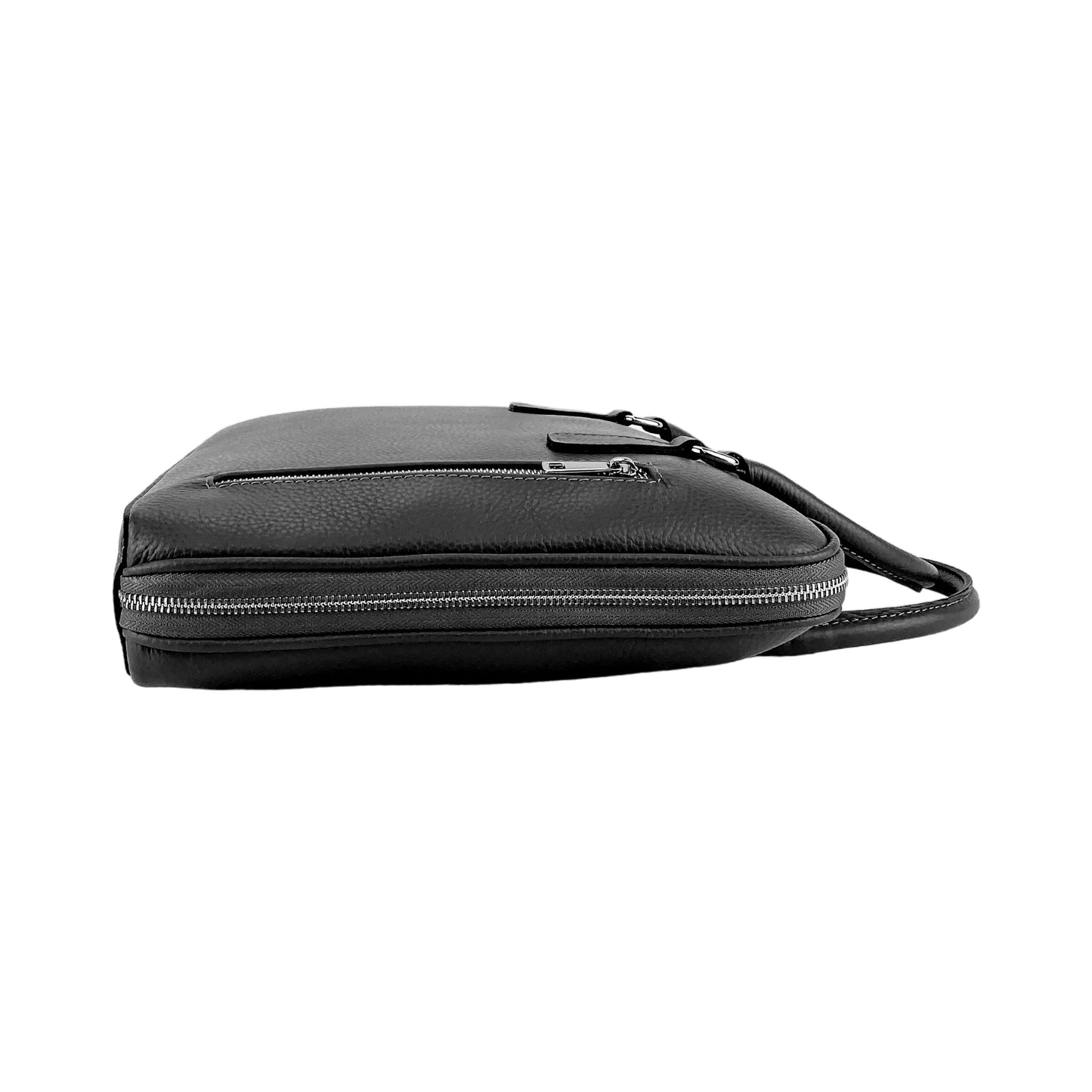 RB1019A | Cartella Business Unisexe en Vera Pelle Fabriqué en Italie avec tracolla amovible. Attaches avec mousquetons en métal Nickel Lucido - Colore Nero - Dimensions: cm 37 x 29 x 6,5