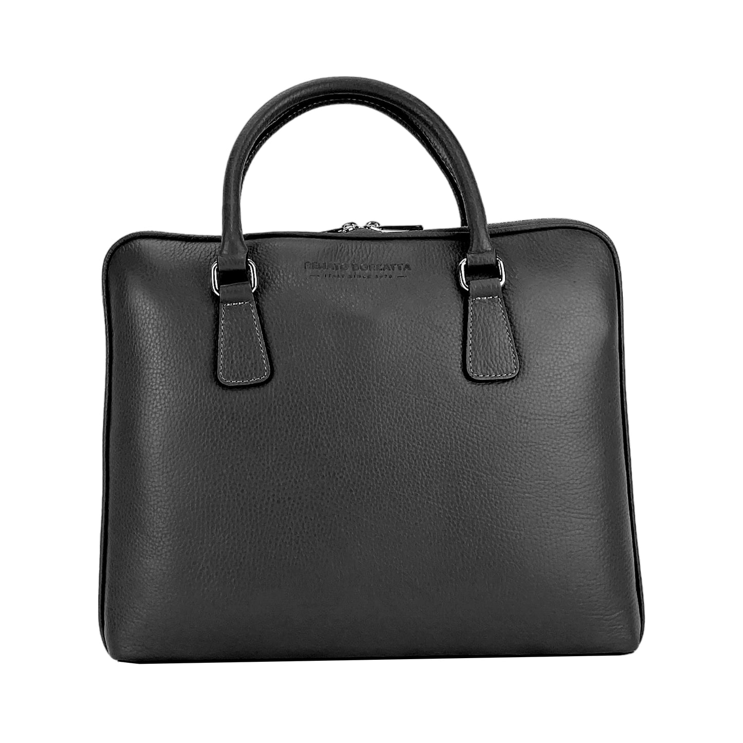 RB1019A | Cartella Business Unisexe en Vera Pelle Fabriqué en Italie avec tracolla amovible. Attaches avec mousquetons en métal Nickel Lucido - Colore Nero - Dimensions: cm 37 x 29 x 6,5