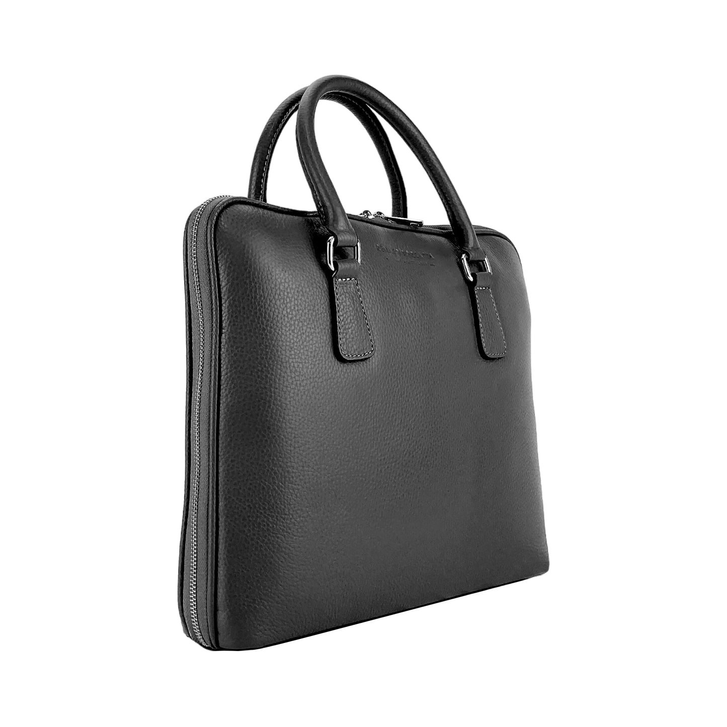 RB1019A | Cartella Business Unisexe en Vera Pelle Fabriqué en Italie avec tracolla amovible. Attaches avec mousquetons en métal Nickel Lucido - Colore Nero - Dimensions: cm 37 x 29 x 6,5