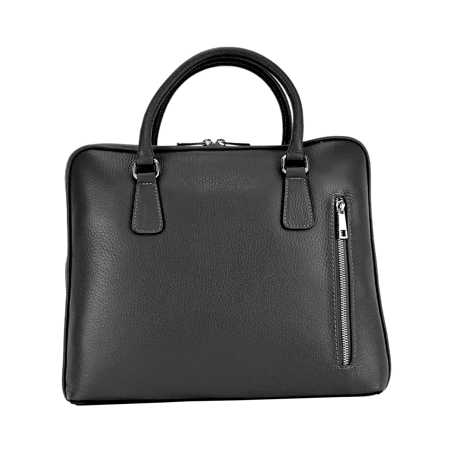 RB1019A | Cartella Business Unisexe en Vera Pelle Fabriqué en Italie avec tracolla amovible. Attaches avec mousquetons en métal Nickel Lucido - Colore Nero - Dimensions: cm 37 x 29 x 6,5