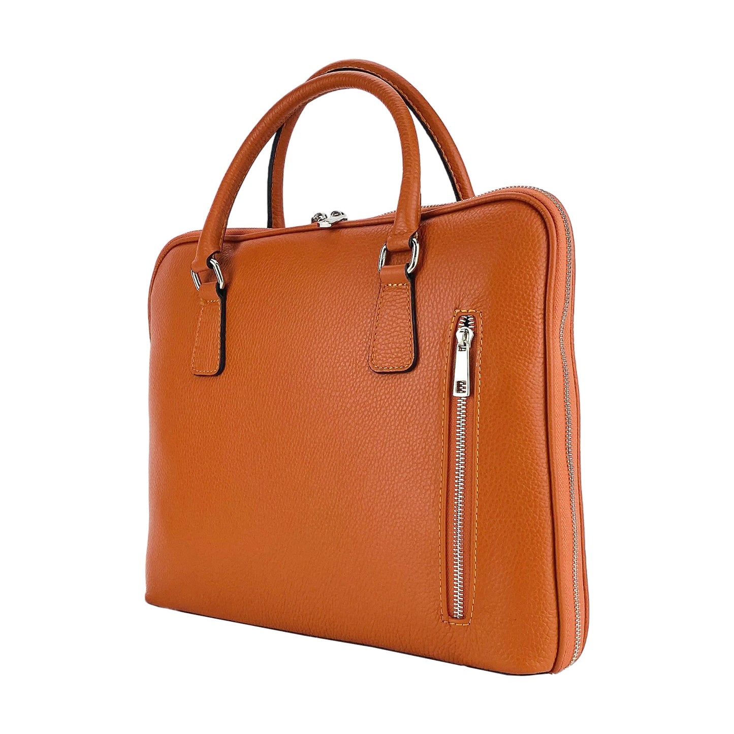 RB1019L | Cartella Business Unisexe en Vera Pelle Fabriqué en Italie avec tracolla amovible. Attaches avec mousquetons en métal Nickel Lucido - Couleur Arancione - Dimensions: cm 37 x 29 x 6,5