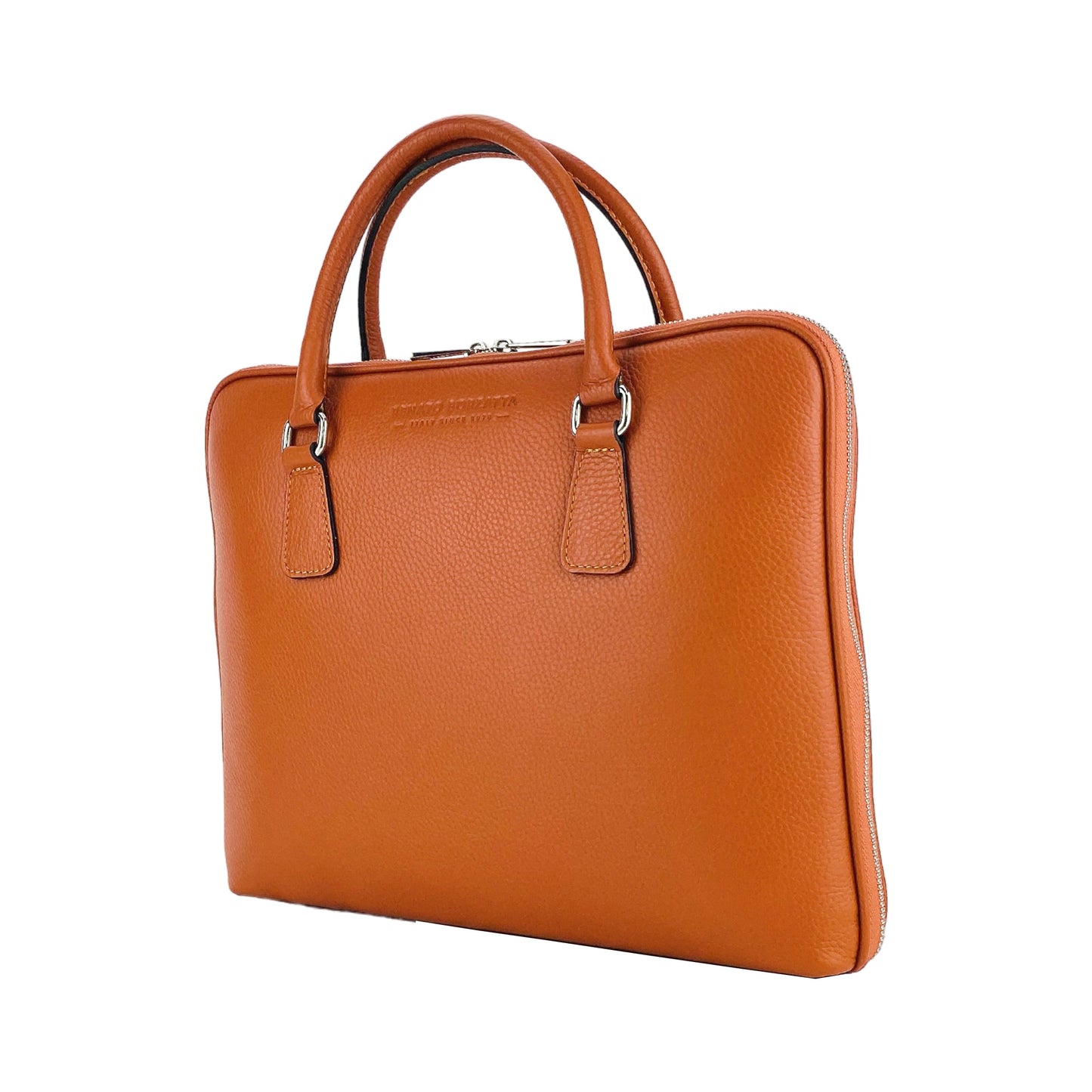 RB1019L | Cartella Business Unisexe en Vera Pelle Fabriqué en Italie avec tracolla amovible. Attaches avec mousquetons en métal Nickel Lucido - Couleur Arancione - Dimensions: cm 37 x 29 x 6,5