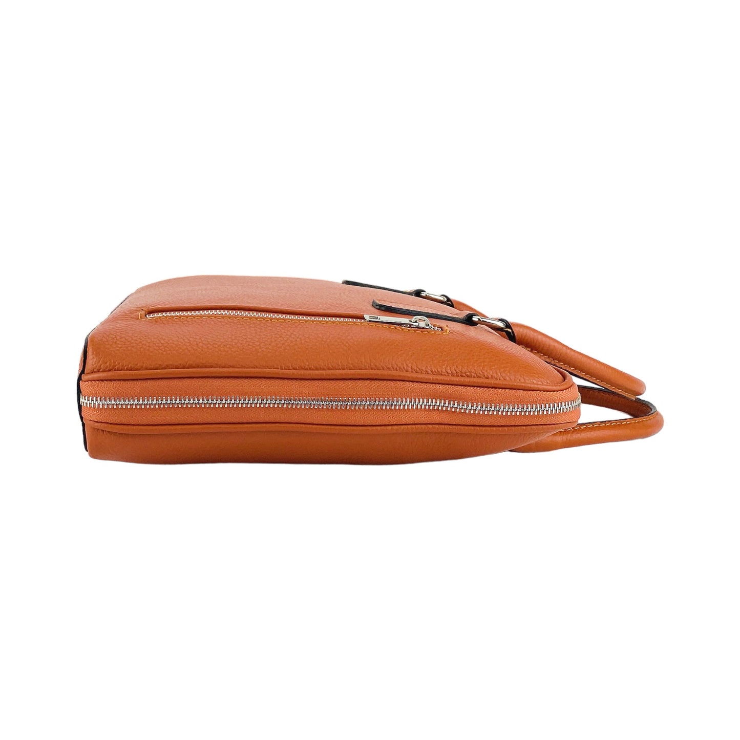 RB1019L | Cartella Business Unisexe en Vera Pelle Fabriqué en Italie avec tracolla amovible. Attaches avec mousquetons en métal Nickel Lucido - Couleur Arancione - Dimensions: cm 37 x 29 x 6,5