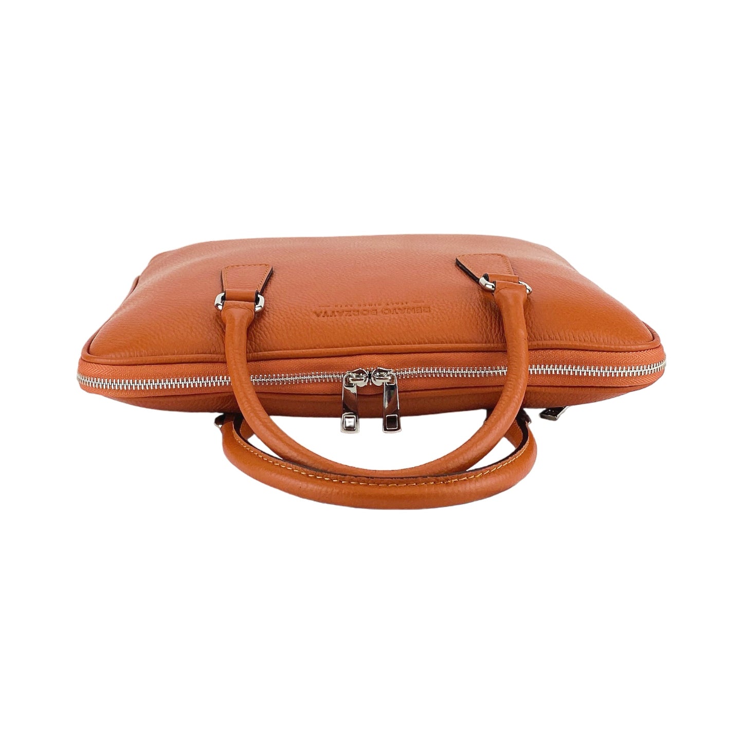 RB1019L | Cartella Business Unisexe en Vera Pelle Fabriqué en Italie avec tracolla amovible. Attaches avec mousquetons en métal Nickel Lucido - Couleur Arancione - Dimensions: cm 37 x 29 x 6,5