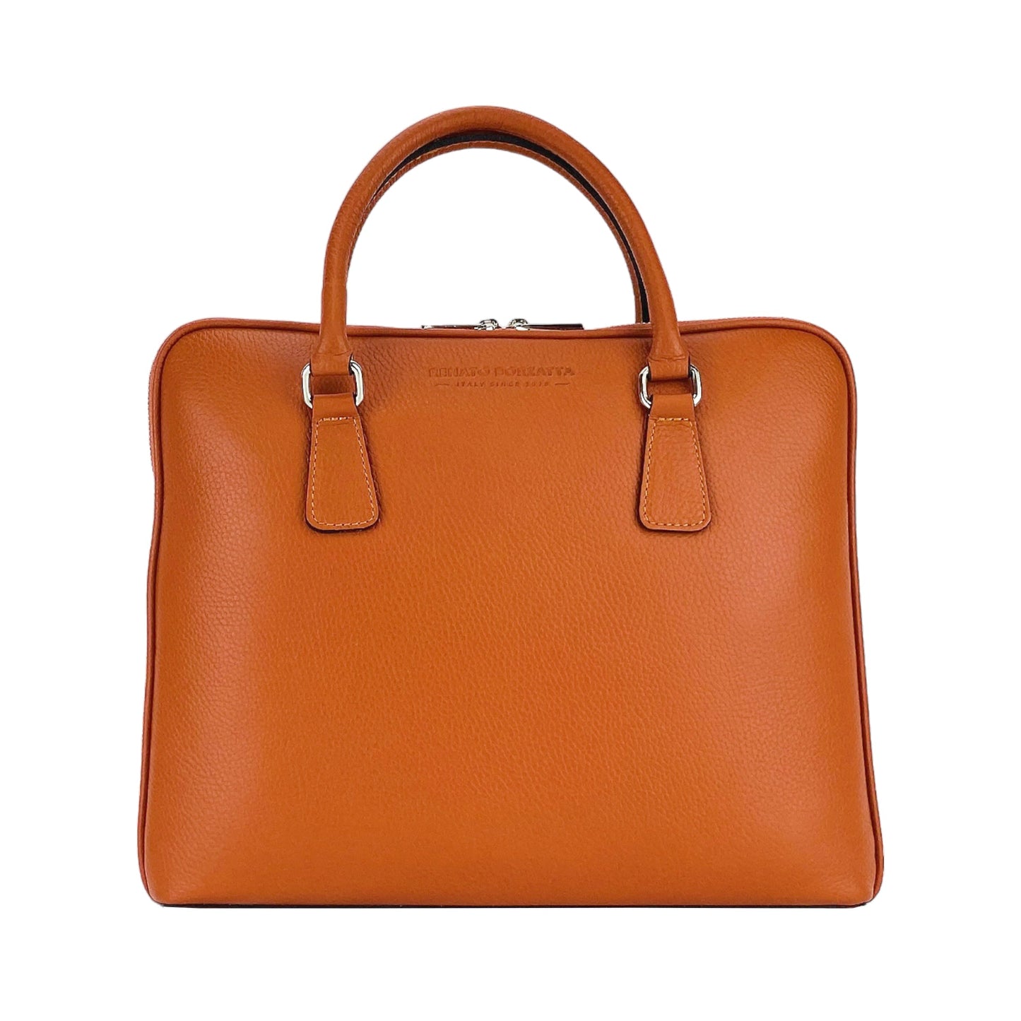 RB1019L | Cartella Business Unisexe en Vera Pelle Fabriqué en Italie avec tracolla amovible. Attaches avec mousquetons en métal Nickel Lucido - Couleur Arancione - Dimensions: cm 37 x 29 x 6,5
