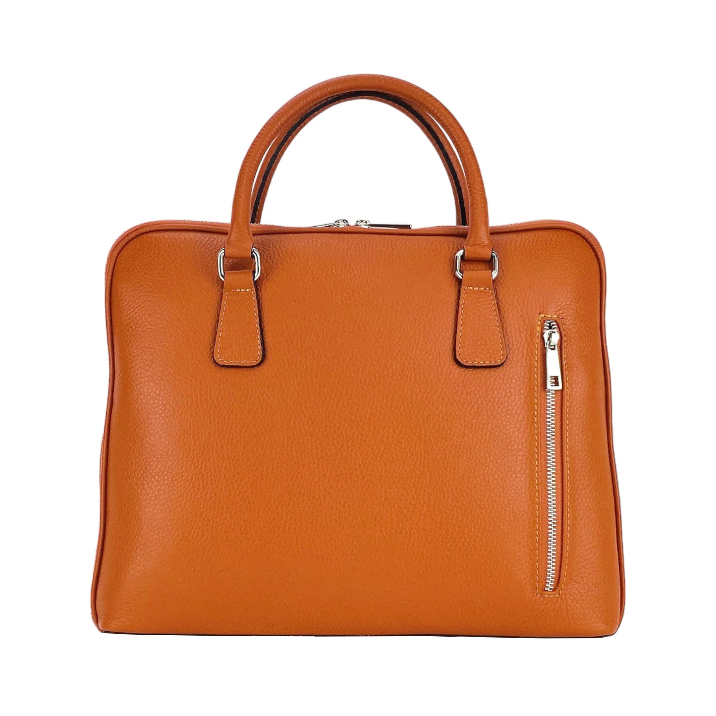 RB1019L | Cartella Business Unisexe en Vera Pelle Fabriqué en Italie avec tracolla amovible. Attaches avec mousquetons en métal Nickel Lucido - Couleur Arancione - Dimensions: cm 37 x 29 x 6,5