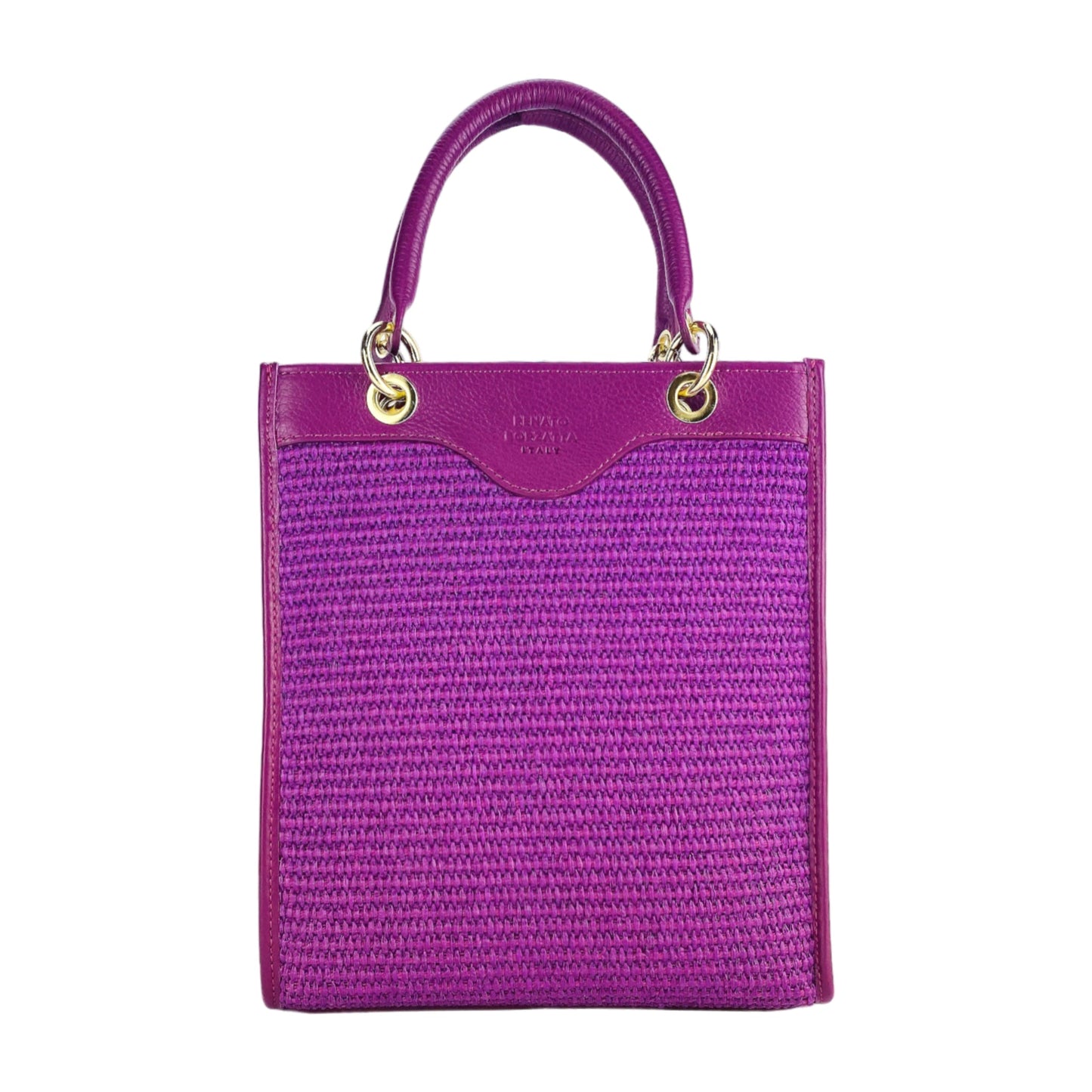 RB1026CN | Borsa Donna a mano verticale in Vera Pelle e Paglia Made in Italy. Tracolla removibile e regolabile in pelle. Accessori Oro Lucido - Colore Lampone - Dimensioni: cm 24 x 29 x 9 - www.Shopthatapp.com