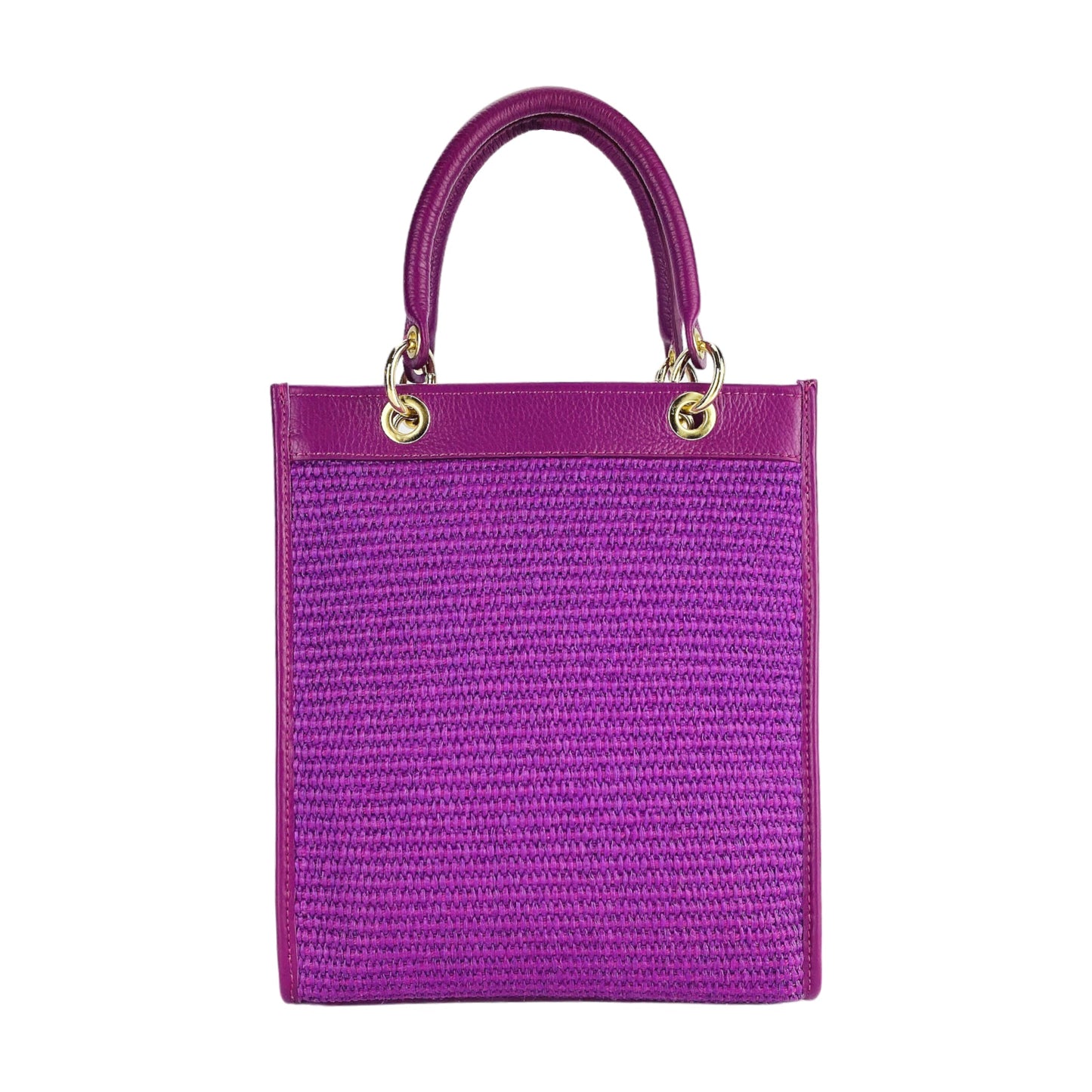RB1026CN | Borsa Donna a mano verticale in Vera Pelle e Paglia Made in Italy. Tracolla removibile e regolabile in pelle. Accessori Oro Lucido - Colore Lampone - Dimensioni: cm 24 x 29 x 9 - www.Shopthatapp.com