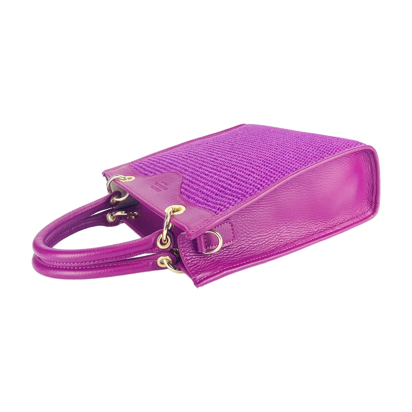 RB1026CN | Borsa Donna a mano verticale in Vera Pelle e Paglia Made in Italy. Tracolla removibile e regolabile in pelle. Accessori Oro Lucido - Colore Lampone - Dimensioni: cm 24 x 29 x 9 - www.Shopthatapp.com