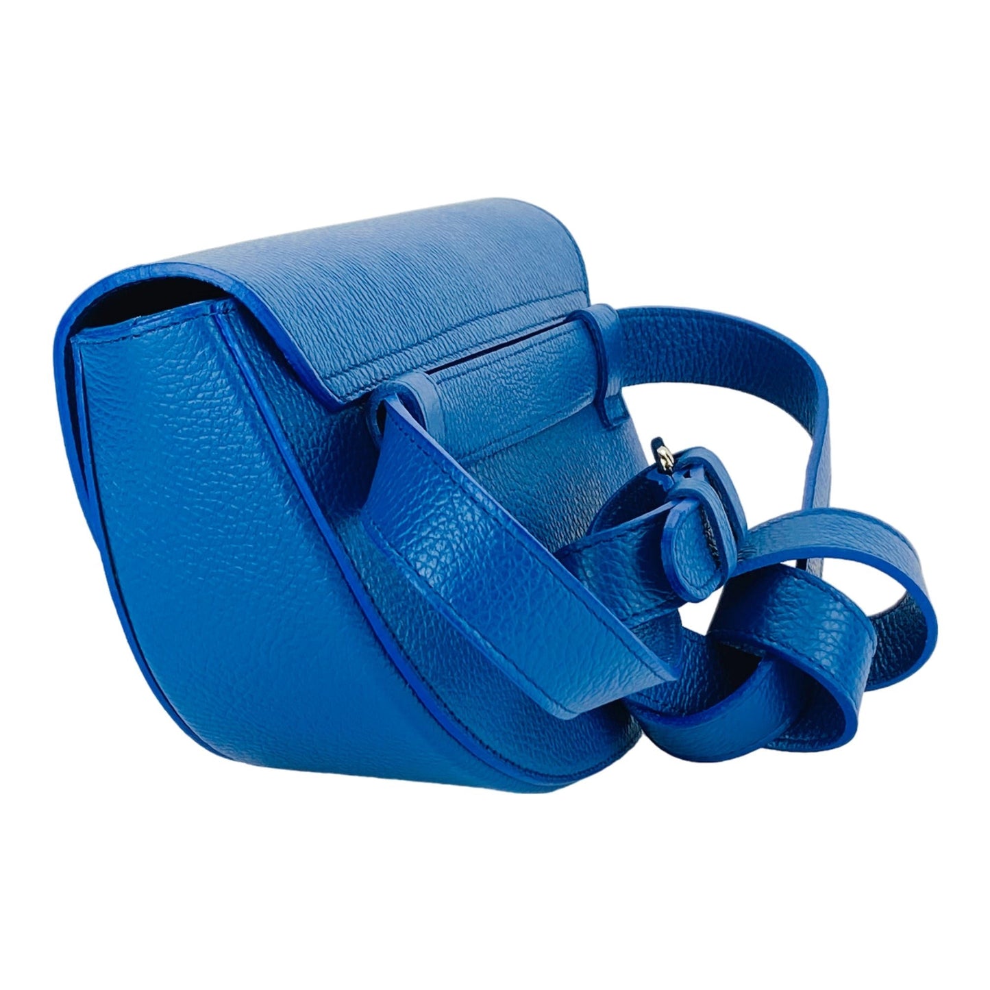 RB1027CH | Borsa Donna a Bandoliera stondata in Vera Pelle Made in Italy. Tracolla removibile e regolabile in pelle. Accessori Nickel Lucido - Colore Blu Royal - Dimensioni: cm 25 x 15 x 9 - www.Shopthatapp.com
