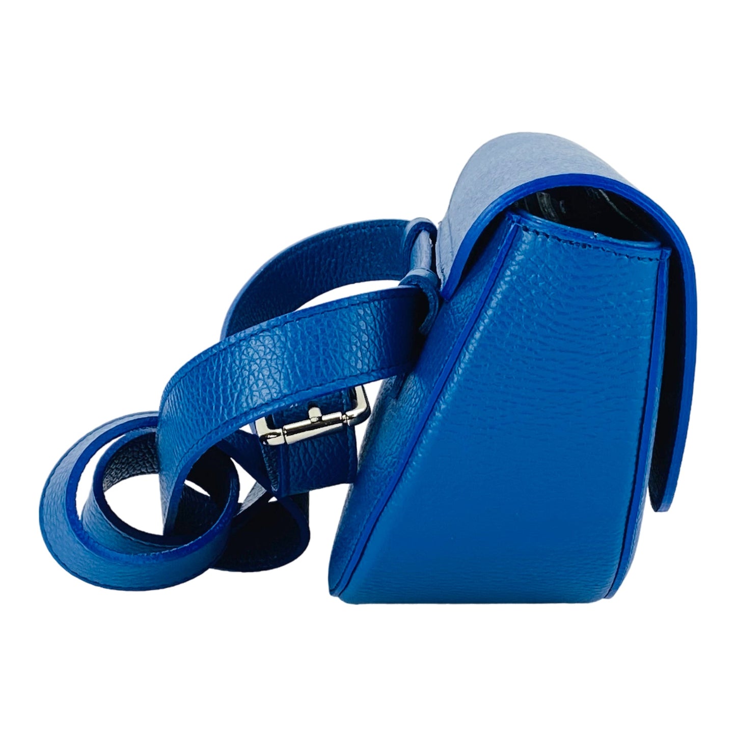 RB1027CH | Borsa Donna a Bandoliera stondata in Vera Pelle Made in Italy. Tracolla removibile e regolabile in pelle. Accessori Nickel Lucido - Colore Blu Royal - Dimensioni: cm 25 x 15 x 9 - www.Shopthatapp.com