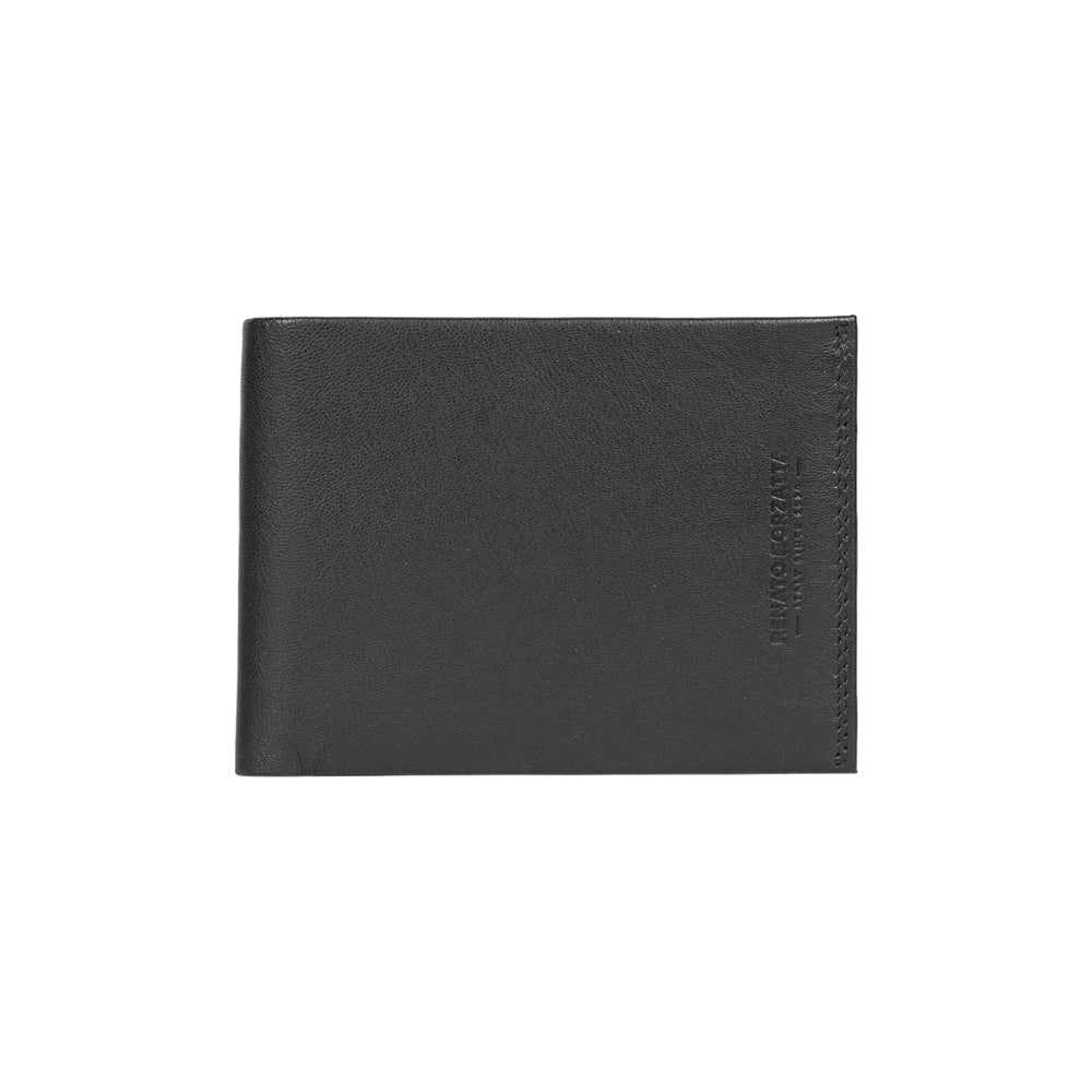 RB12003A | Portafogli Uomo risvoltato in Vera Pelle pieno fiore, con leggera grana. Colore Nero. Protezione RFID. Dimensioni da chiuso: cm 12,5 x 9,5 x 2. Confezione: Scatola regalo fondo/coperchio - www.Shopthatapp.com