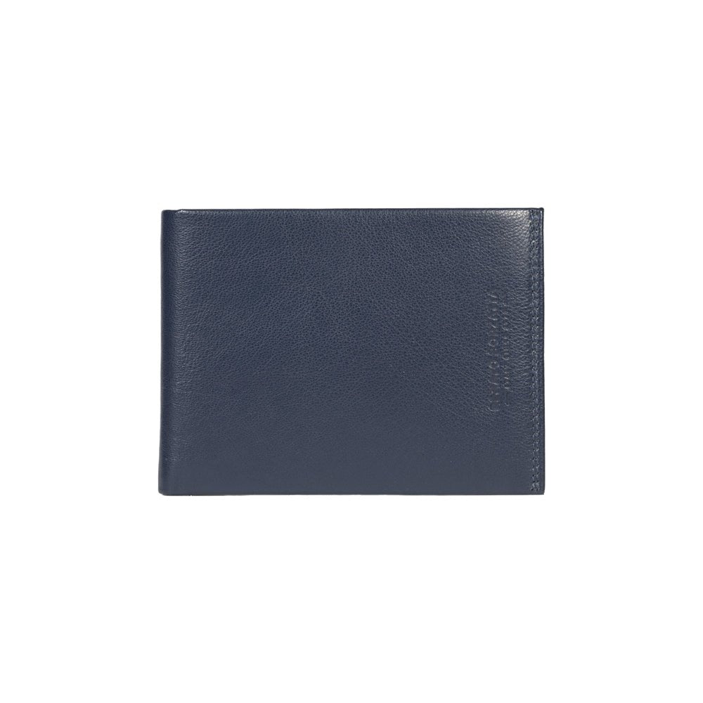 RB12004D | Portafogli Uomo risvoltato in Vera Pelle pieno fiore, con leggera grana. Colore Blu. Protezione RFID. Dimensioni da chiuso: cm 12,5 x 9,5 x 2. Confezione: Scatola regalo fondo/coperchio - www.Shopthatapp.com