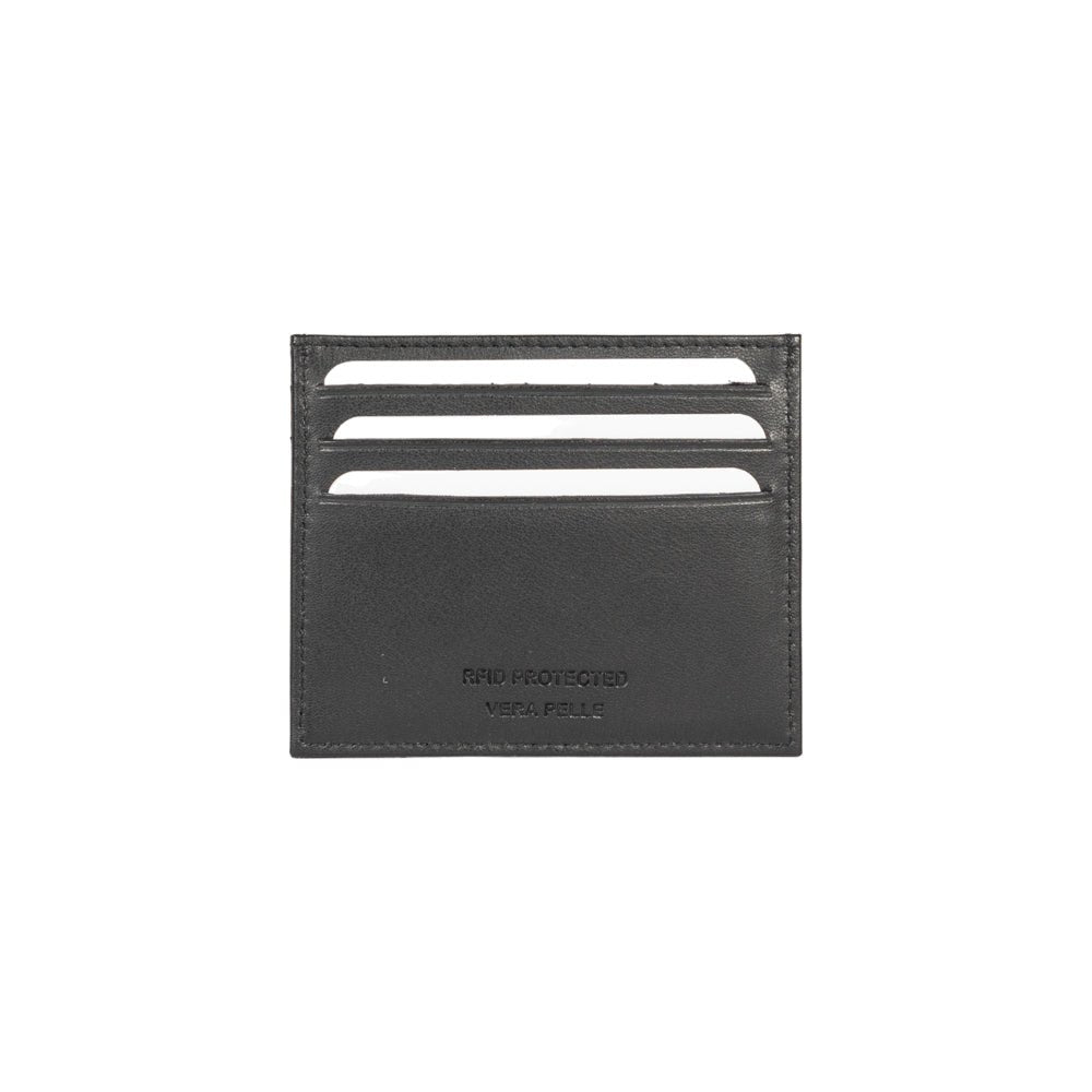 RB12016A | Porta Carte di Credito in Vera Pelle pieno fiore, con leggera grana. Colore Nero. Protezione RFID. Dimensioni: cm 10 x 8 x 0,5. Confezione: Scatola regalo fondo/coperchio - www.Shopthatapp.com