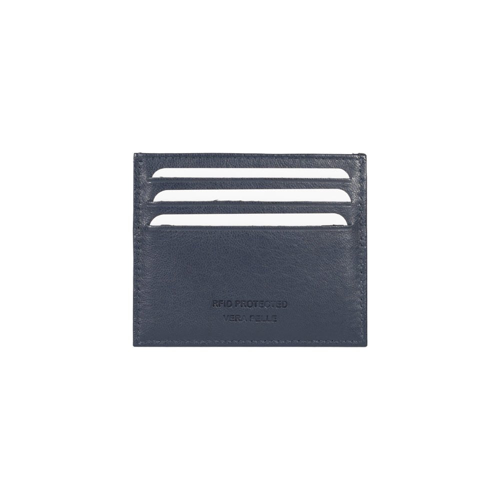 RB12016D | Porta Carte di Credito in Vera Pelle pieno fiore, con leggera grana. Colore Blu. Protezione RFID. Dimensioni: cm 10 x 8 x 0,5. Confezione: Scatola regalo fondo/coperchio - www.Shopthatapp.com