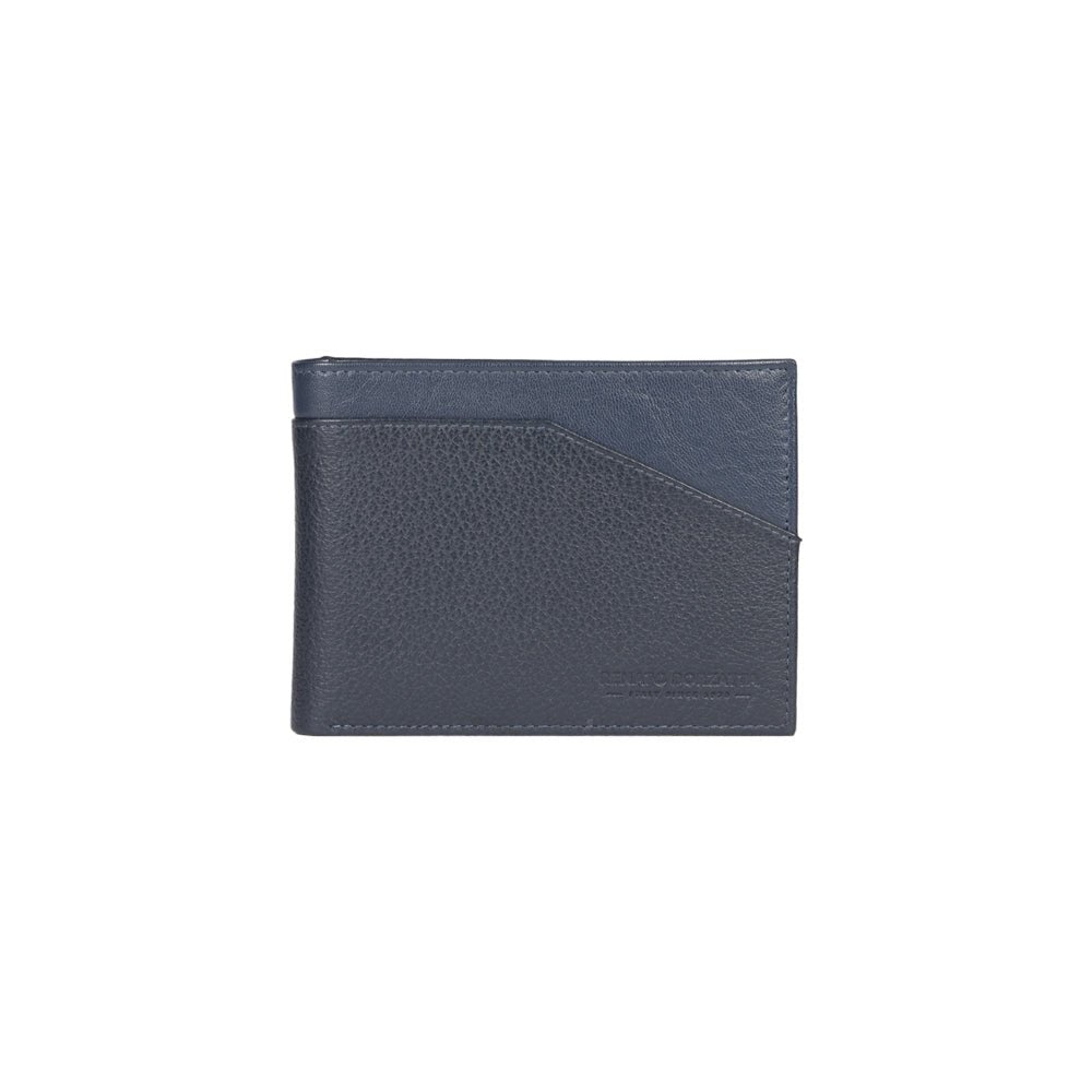 RB12104D | Portafogli Uomo in Vera Pelle pieno fiore, grana dollaro/leggera. Colore Blu. Protezione RFID. Dimensioni da chiuso: cm 12,5 x 9,5 x 2. Confezione: Scatola regalo fondo/coperchio - www.Shopthatapp.com