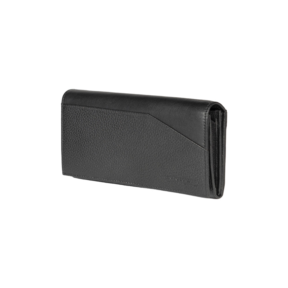 RB12129A | Portafogli Donna in Vera Pelle pieno fiore, grana dollaro/leggera. Colore Nero. Protezione RFID. Dimensioni da chiuso: cm 18,5 x 10 x 3. Confezione: Scatola regalo fondo/coperchio - www.Shopthatapp.com
