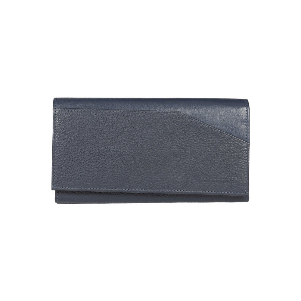 RB12129D | Portafogli Donna en Vera Pelle pieno fiore, grana dollaro/leggera. Couleur Bleu. Protection RFID. Dimensioni da chiuso: cm 18,5 x 10 x 3. Confezione: Scatola regalo fondo/coperchio