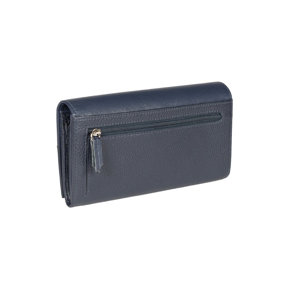 RB12129D | Portafogli Donna en Vera Pelle pieno fiore, grana dollaro/leggera. Couleur Bleu. Protection RFID. Dimensioni da chiuso: cm 18,5 x 10 x 3. Confezione: Scatola regalo fondo/coperchio