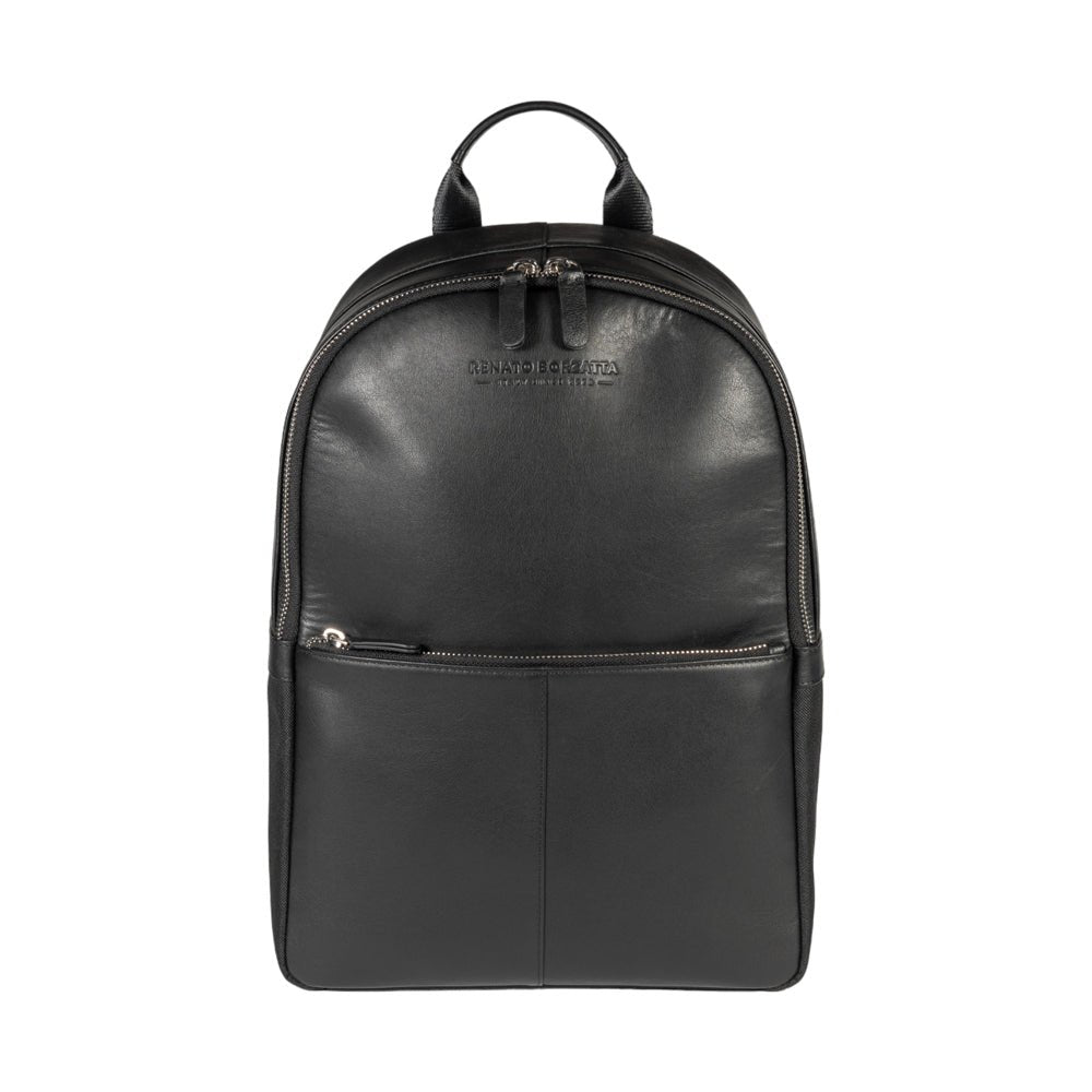 RB2001A | Zaino Porta Netbook/Tablet en Nylon/Vera Pelle, avec leggera grana. Chiusura con lampo e spallacci regolabili - Colore Nero - Dimensions: cm 27 x 38 x 14. Confezione: Sacchetto Tessuto non Tessuto