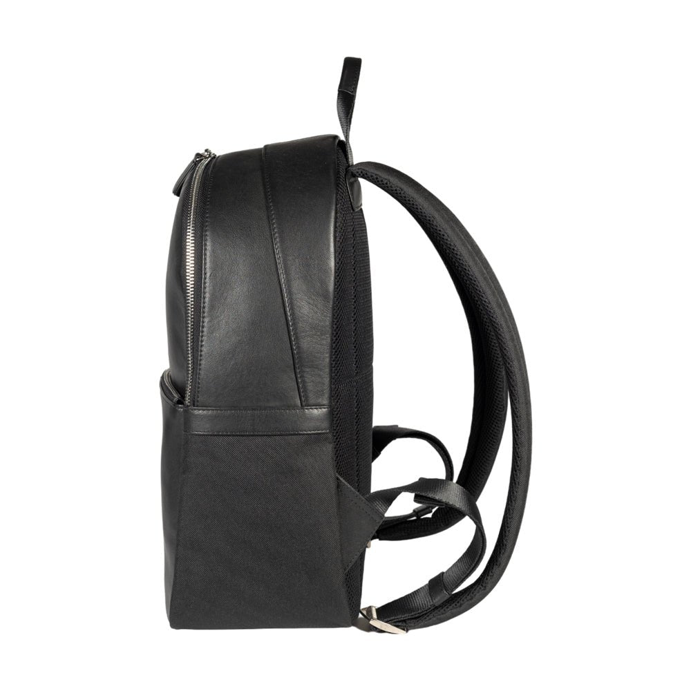 RB2001A | Zaino Porta Netbook/Tablet en Nylon/Vera Pelle, avec leggera grana. Chiusura con lampo e spallacci regolabili - Colore Nero - Dimensions: cm 27 x 38 x 14. Confezione: Sacchetto Tessuto non Tessuto
