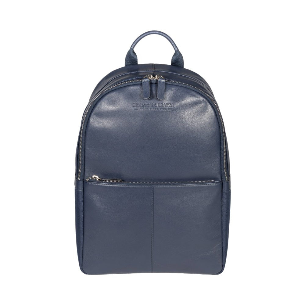 RB2001D | Zaino Porta Netbook/Tablet en Nylon/Vera Pelle, avec leggera grana. Chiusura con lampo e spallacci regolabili - Colore Blu - Dimensions: cm 27 x 38 x 14. Confezione: Sacchetto Tessuto non Tessuto
